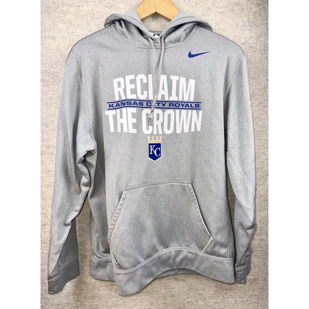 Nike Thermafit Kansas City Royals Gray Hoodie Reclaim The Crown Graphic Size L